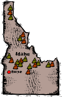 Idaho woodcut map showing location of Boise